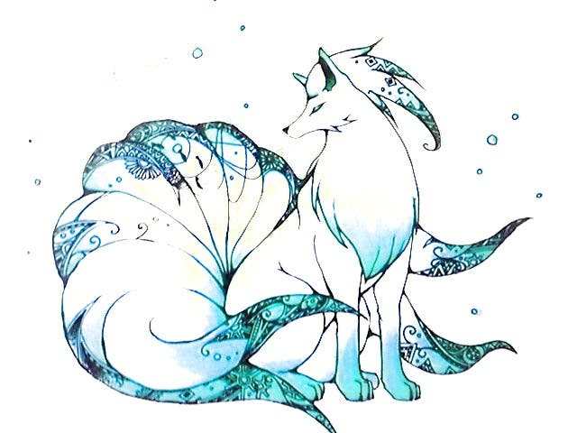 手書き 原画 イラスト 九尾の狐 手書きイラスト 〘九尾の狐〙ペン画 原画｜アート・写真 - イラスト